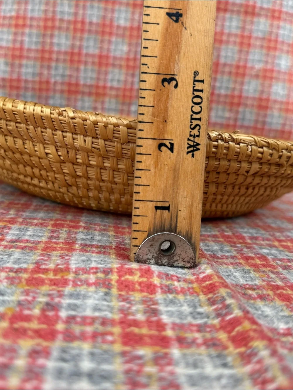 Vintage coiled woven straw basket tray round boho wall decor